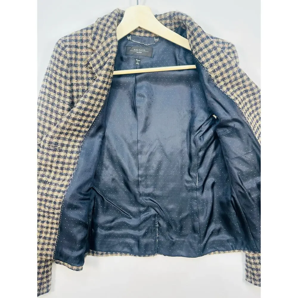 Max Mara Weekend Boucle Checked Tailered Blazer Jacket Frayed Edge